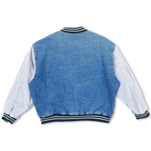 Vintage 90s Denim Jean Varsity Bomber Jacket Swingster | Size XL - Picture 2 of 11